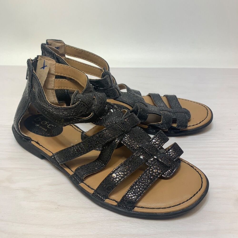 BOC Born Concept Shimmering Black Zipper Sandals Shoes C90109 Womens Size 7 M US